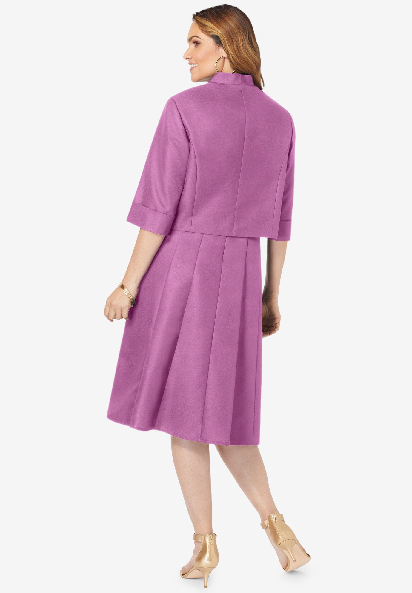 Plus Size Elbow Sleeve Fit-and-Flare Dress with Bolero Jacket – 2-Piece Suit image number 1