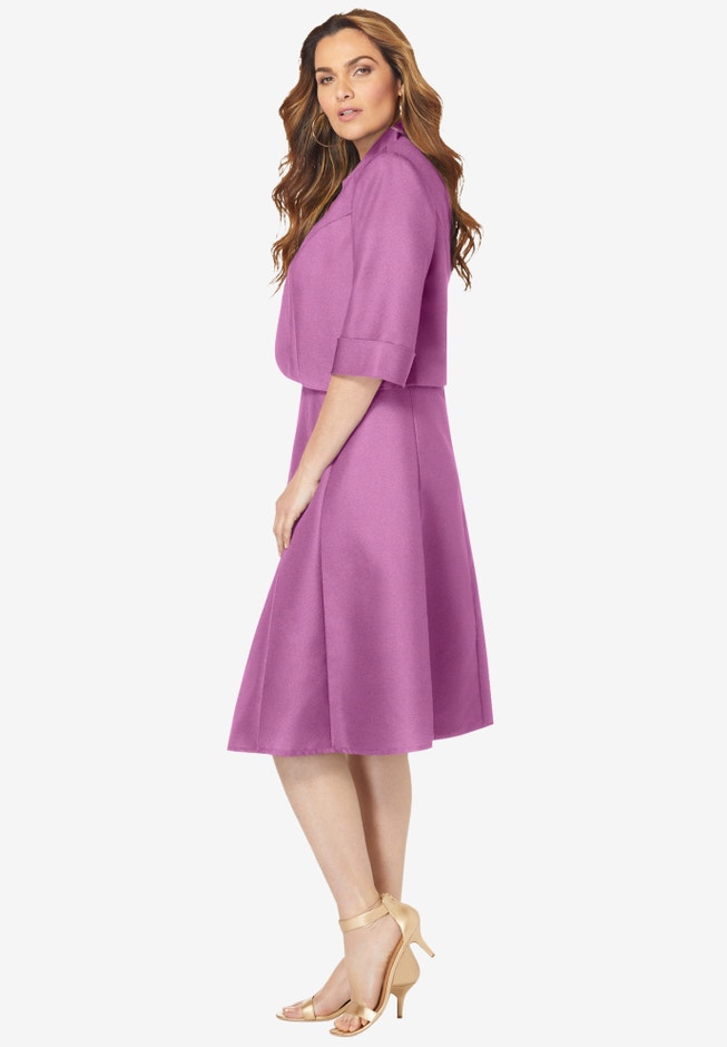 Plus Size Elbow Sleeve Fit-and-Flare Dress with Bolero Jacket – 2-Piece Suit image number 2
