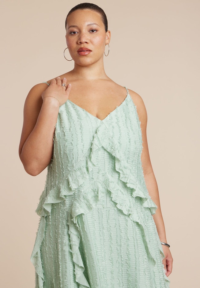 Textured Ruffle Cami Dress | ELOQUII Textured Ruffle Cami Dress | ELOQUII