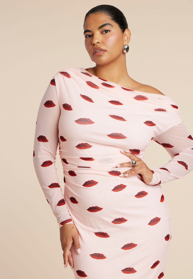 Asym Neck Printed Mesh Dress image number 1