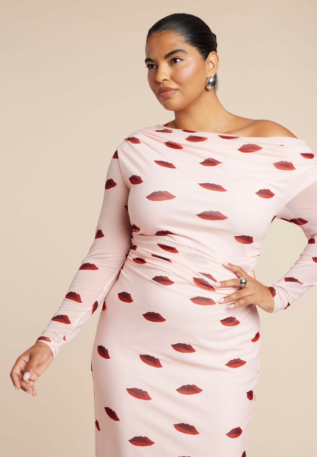 Asym Neck Printed Mesh Dress image number 2