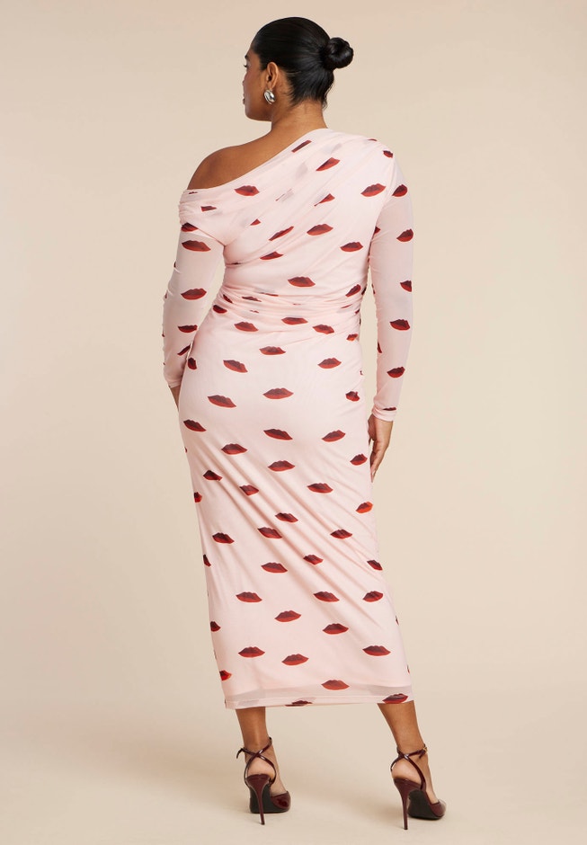 Asym Neck Printed Mesh Dress image number 3