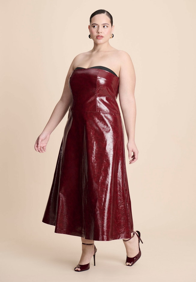 ELOQUII Women's Textured Faux Leather Dress With Cup Detail - Pomegranate ELOQUII Women's Textured Faux Leather Dress With Cup Detail - Pomegranate