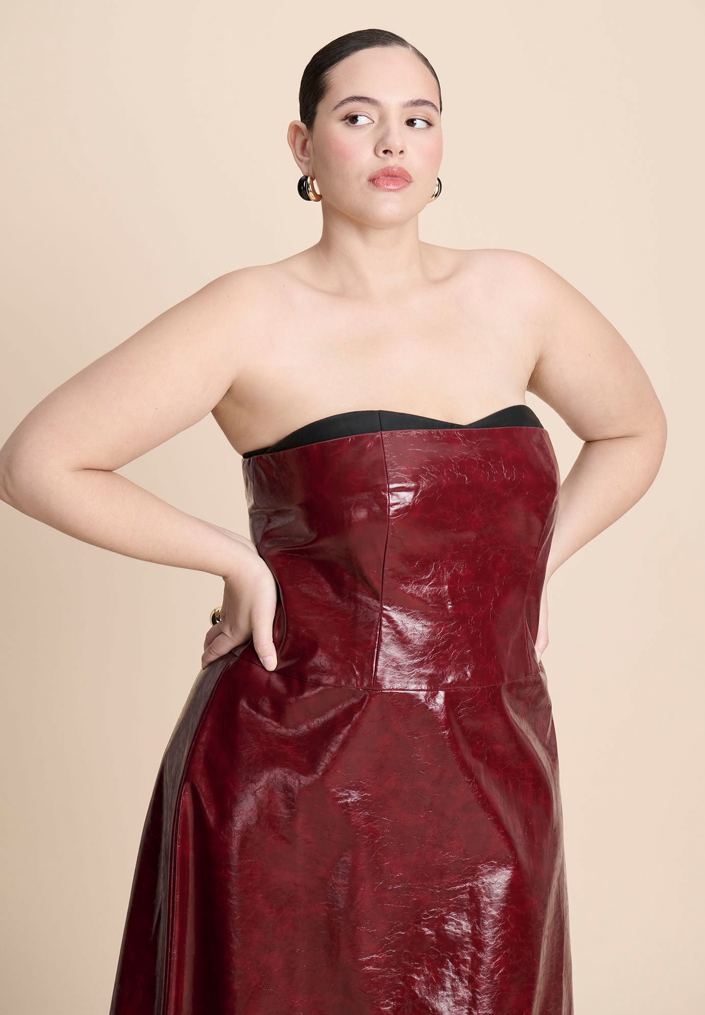 Textured Faux Leather Dress With Cup Detail image number 3