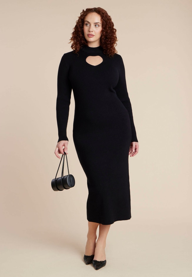 black dress heart cut out Long Sleeve Heart Cut Out Maxi Dress Black