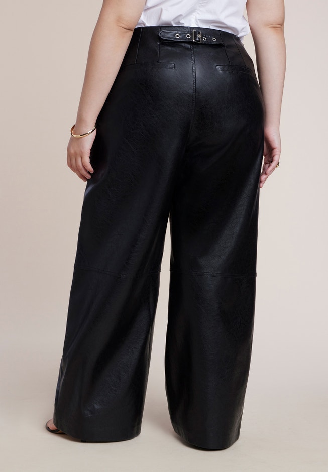 Adjustable Waist Faux Leather Wide-Leg Pant image number 2