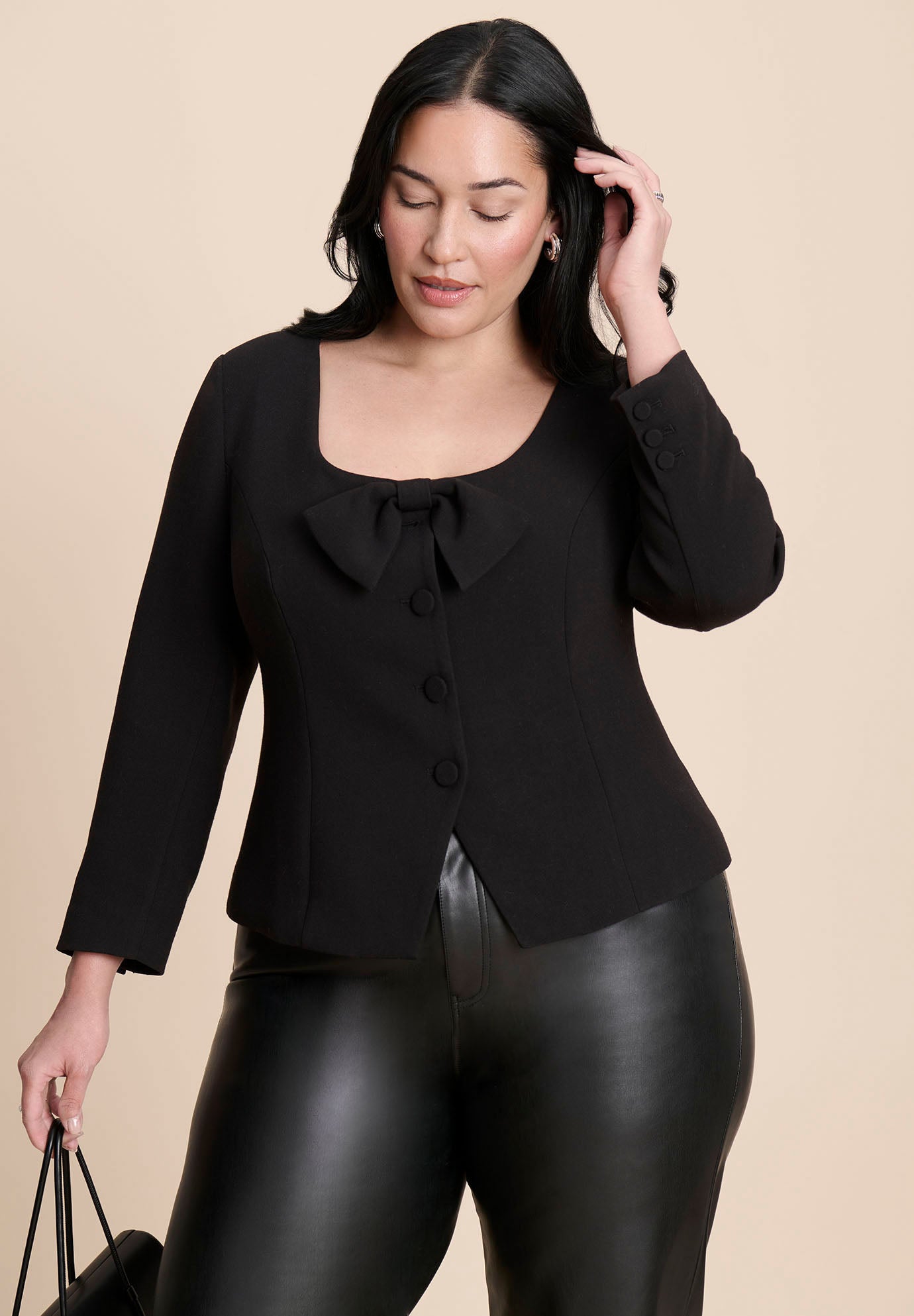 Scoop Neck Jacket With Bow image number 2