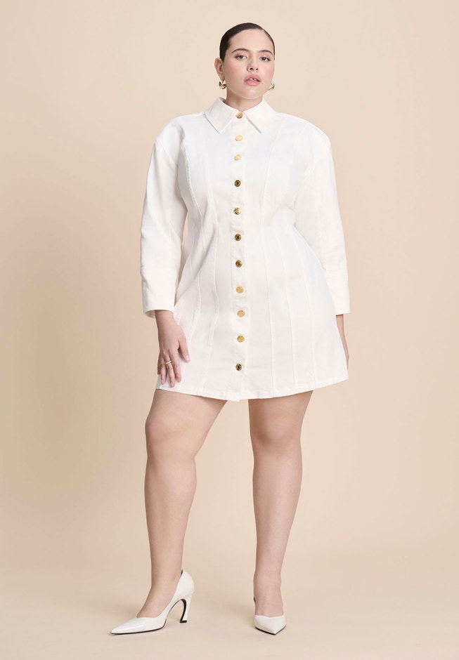Eloquii Women's Plus Size Corset Detail Denim Mini Dress - White Wash Eloquii Women's Plus Size Corset Detail Denim Mini Dress - White Wash