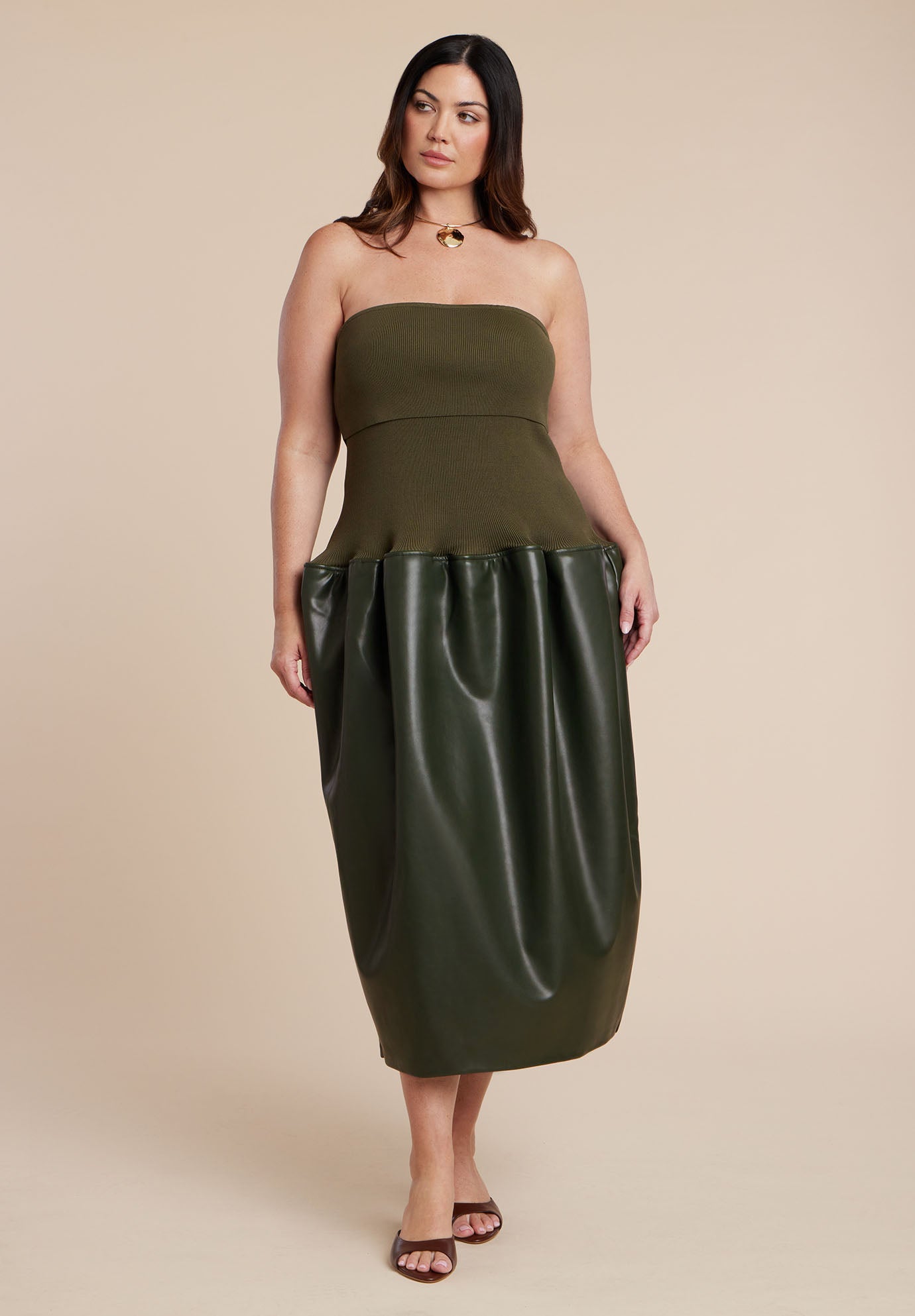 Faux Leather Sweater Mixed Dress image number 1