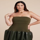 Faux Leather Sweater Mixed Dress image number null