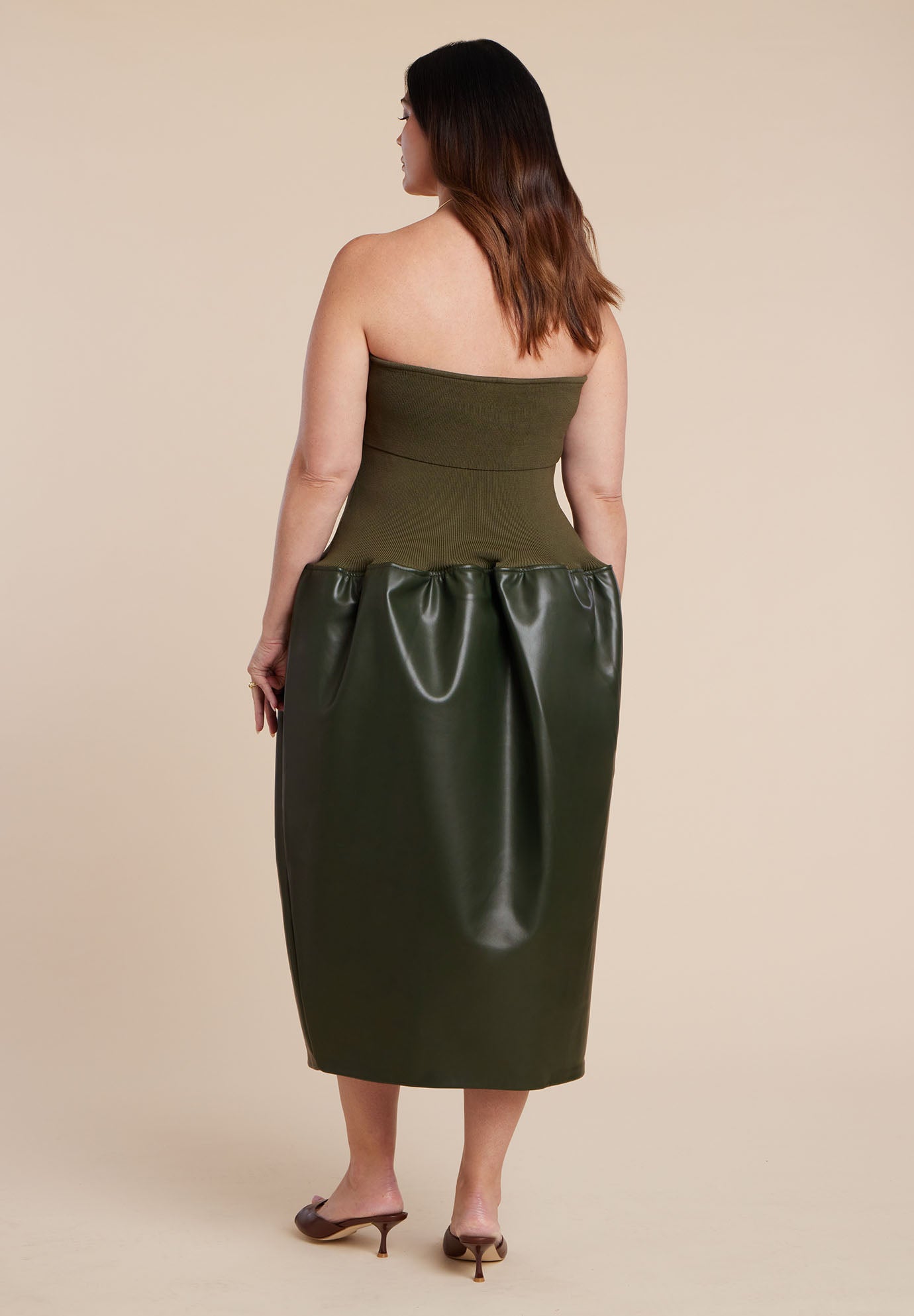 Faux Leather Sweater Mixed Dress image number 3