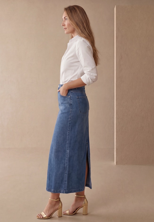 Classic Cotton Denim Midi Skirt image number 1