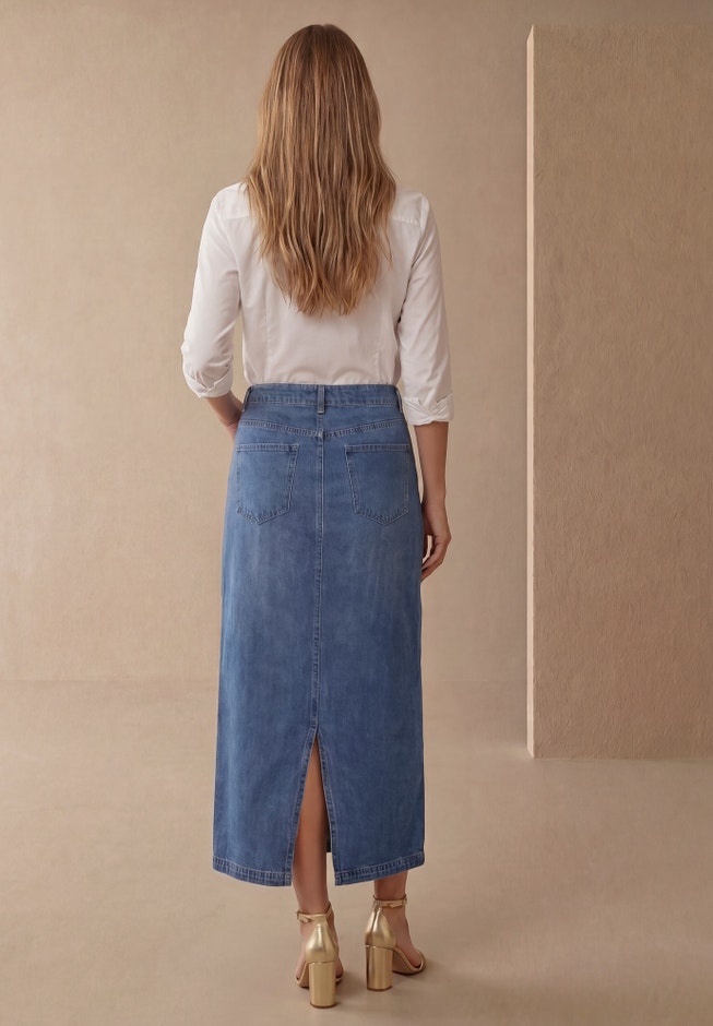 Classic Cotton Denim Midi Skirt image number 2