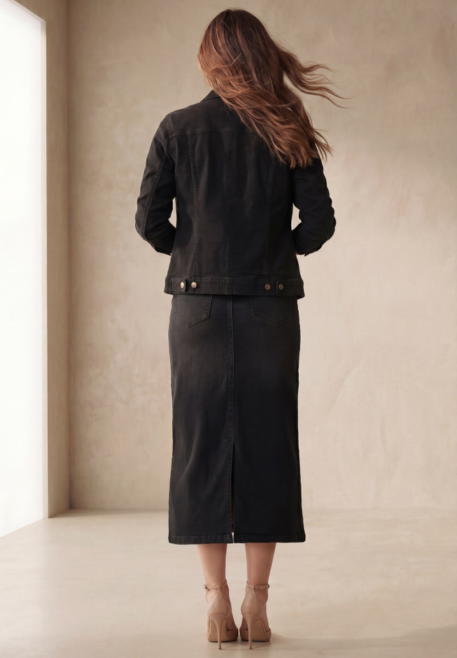 Classic Cotton Denim Midi Skirt image number 2