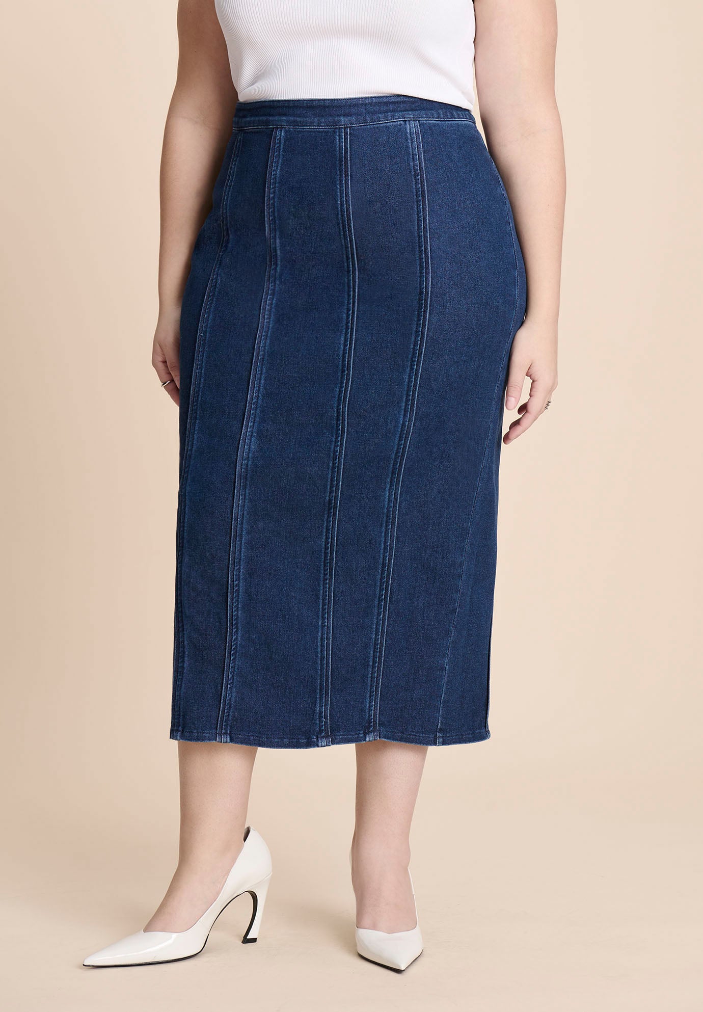 Seamed Denim Column Skirt image number 1
