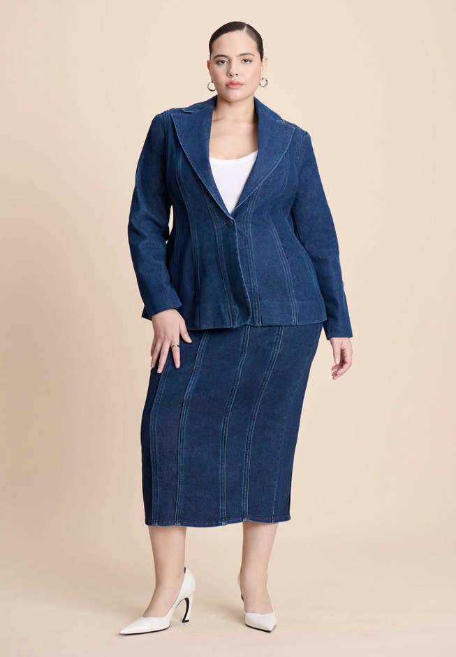 Seamed Denim Column Skirt image number 3