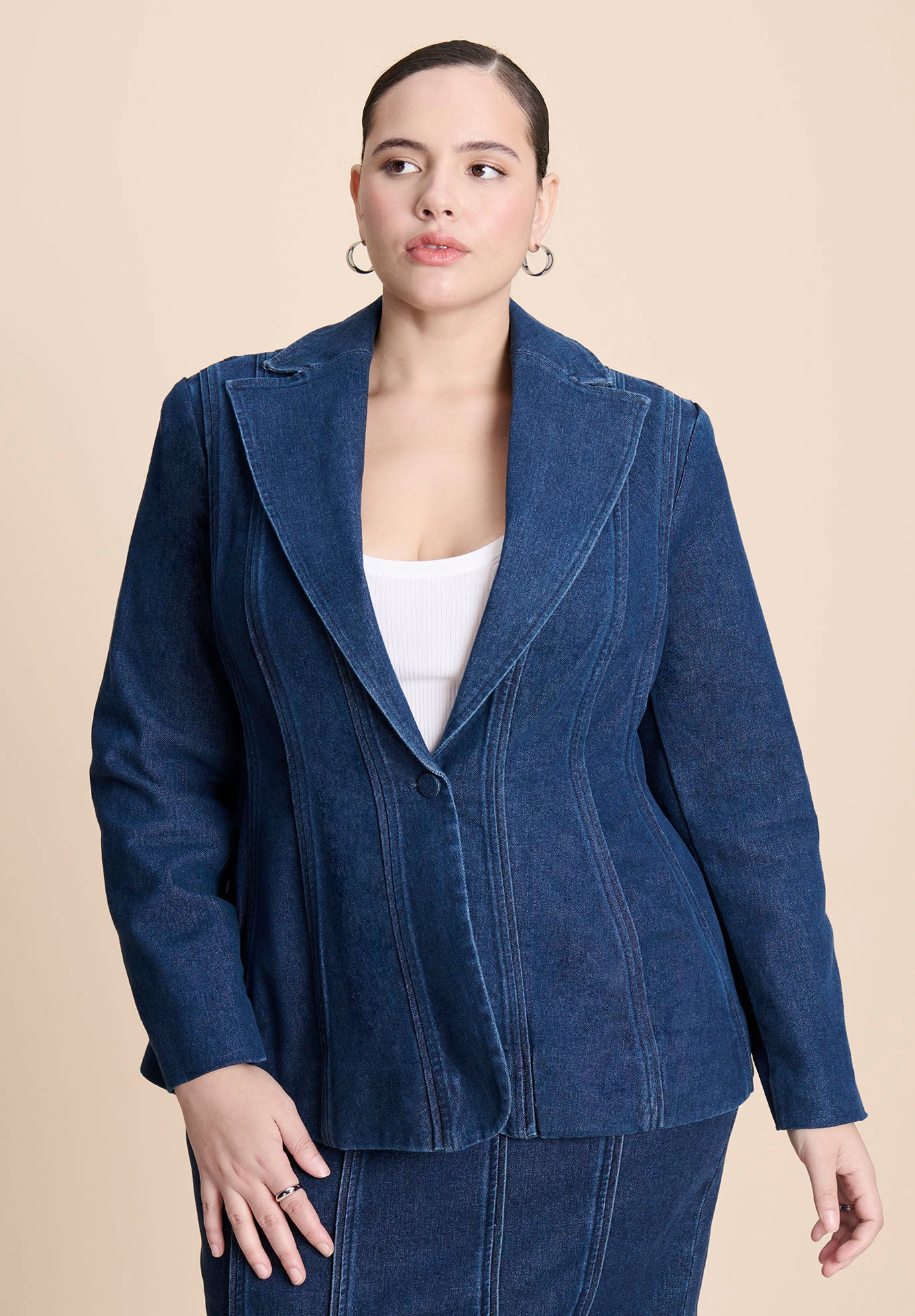 Seamed Denim Peplum Blazer image number 0