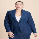 Seamed Denim Peplum Blazer image number null