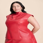 Faux Leather Top With Dramatic Neck image number null