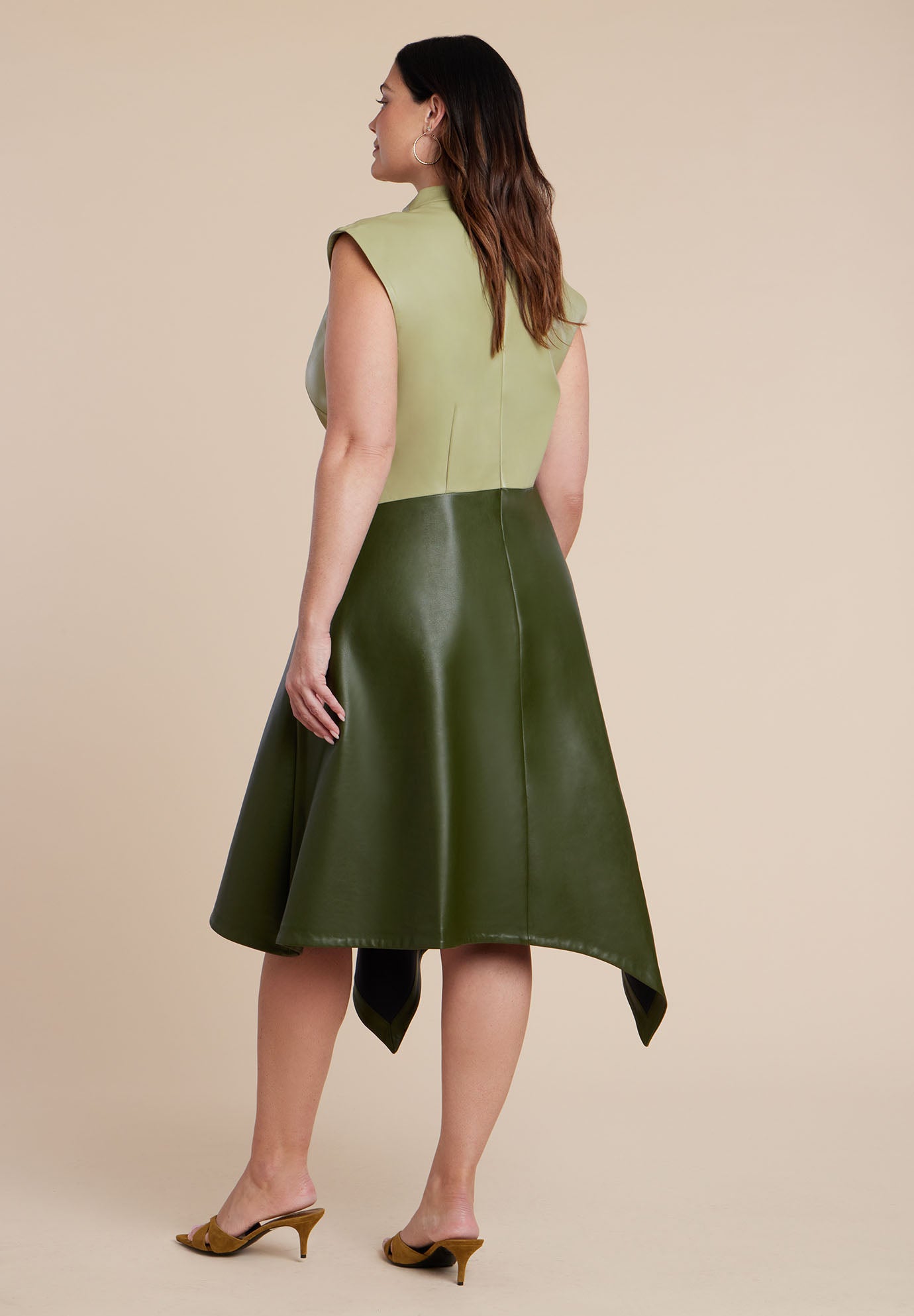 Colorblocked Draped Faux Leather Dress image number 3
