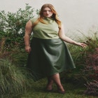 Colorblocked Draped Faux Leather Dress image number null