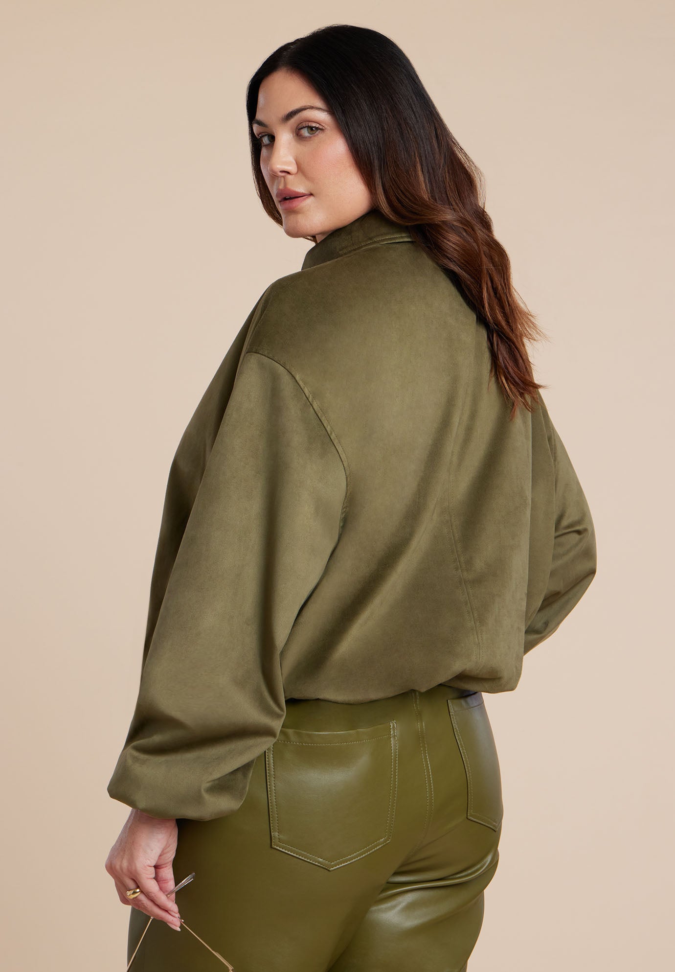 Faux Suede Bomber Jacket image number 1