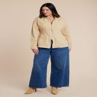 Nipped Waist Barn Jacket With Faux Leather Collar image number null