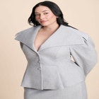 Wide Collar Peplum Heathered Jacket image number null