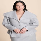 Wide Collar Peplum Heathered Jacket image number null
