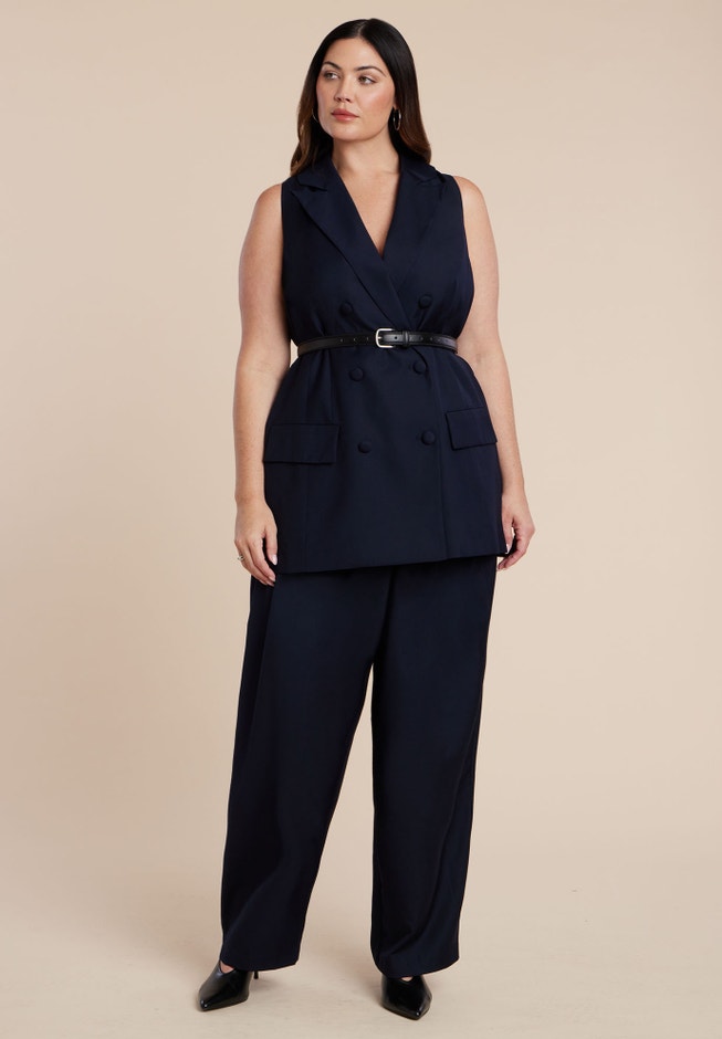 ELOQUII Women's Long Tailored Vest - Navy ELOQUII Women's Long Tailored Vest - Navy