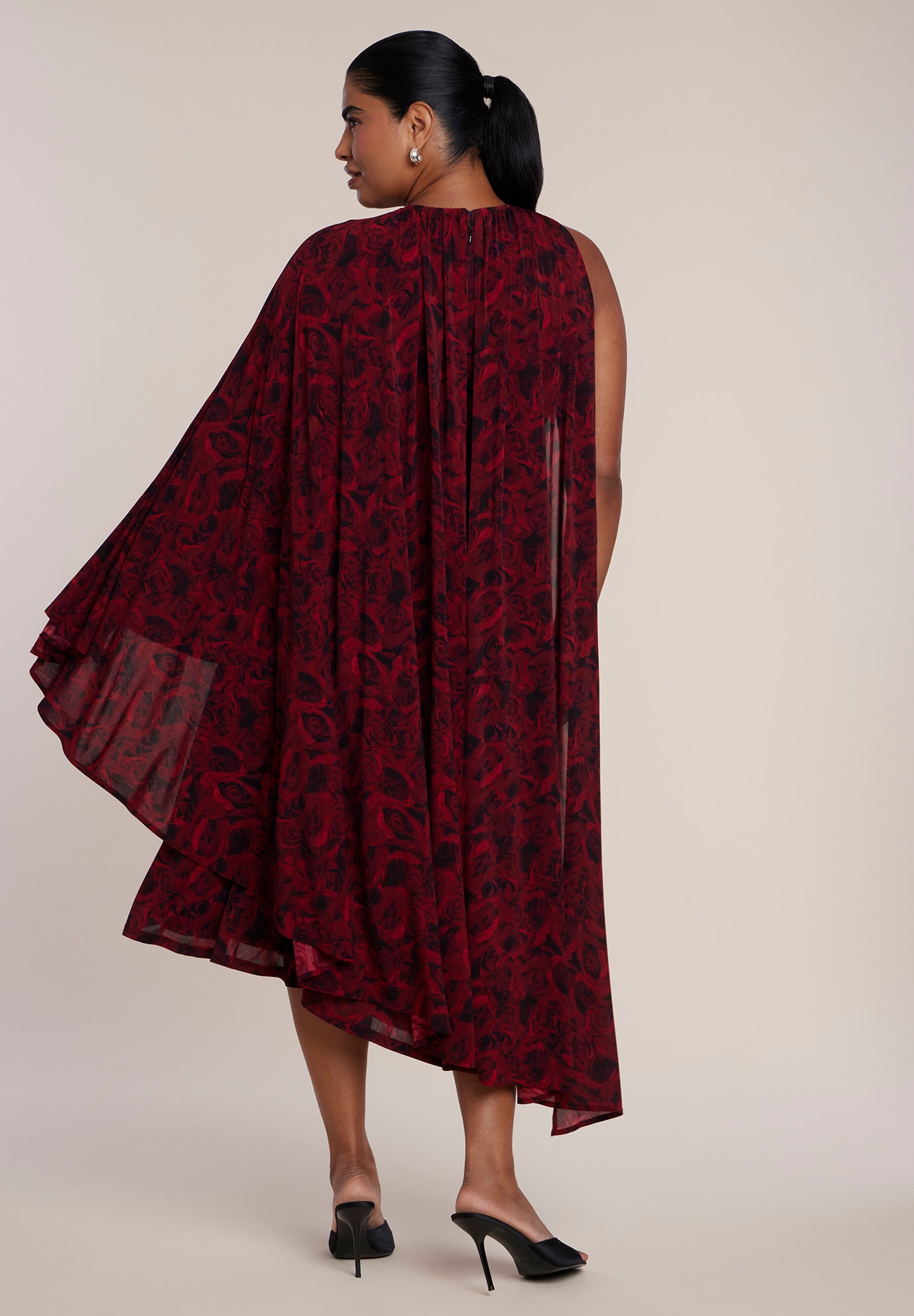 Asymmetric Cape Midi Dress image number 1