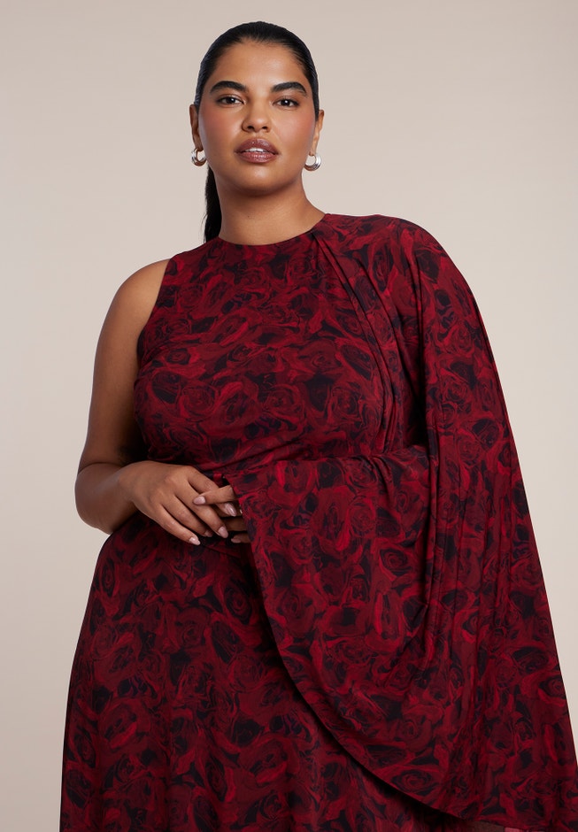 Asymmetric Cape Midi Dress image number 2