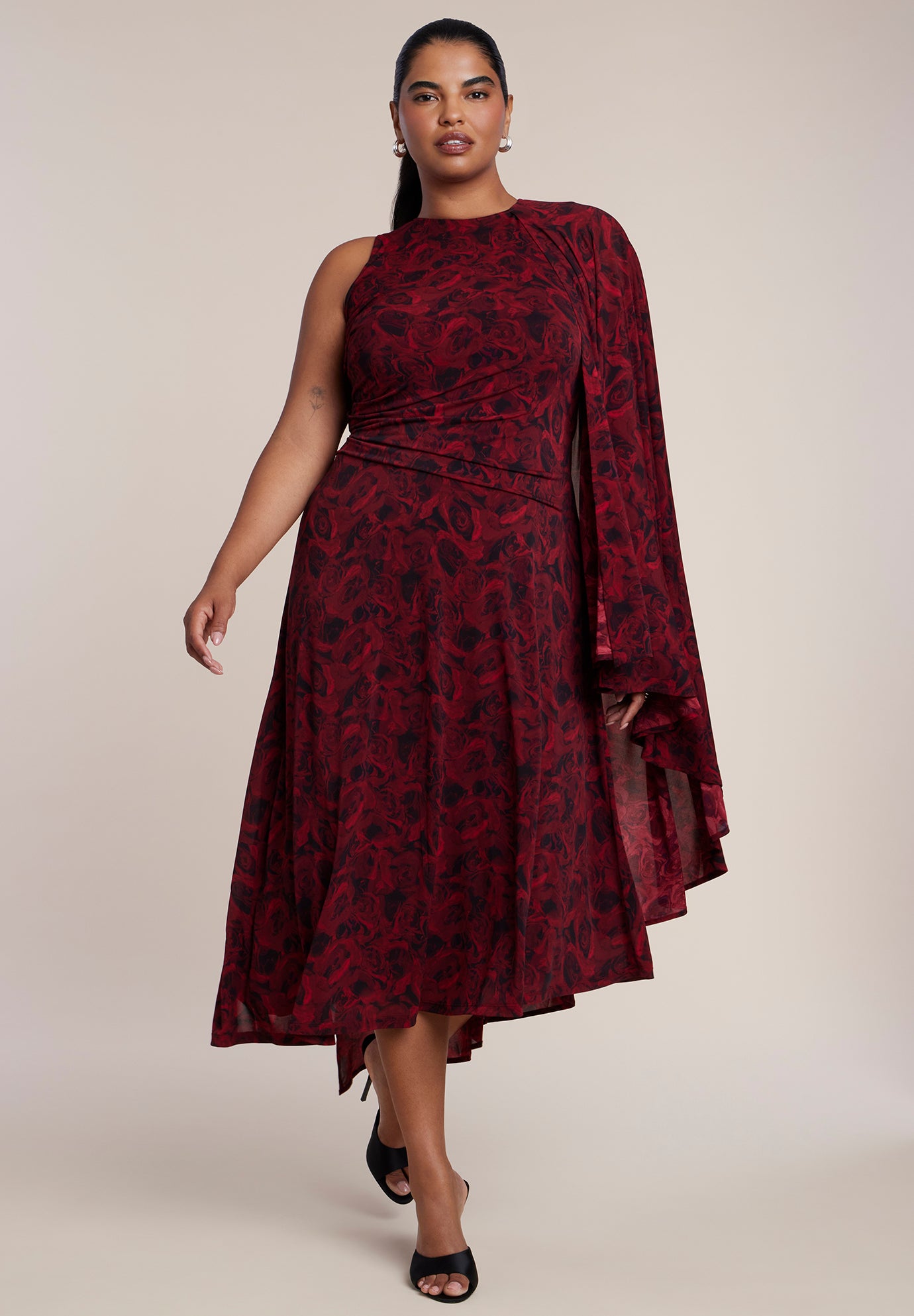 Asymmetric Cape Midi Dress image number 0