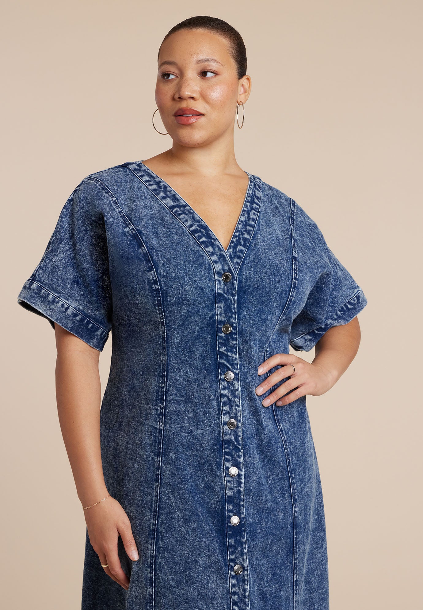 V Neck Flare Denim Dress image number 1