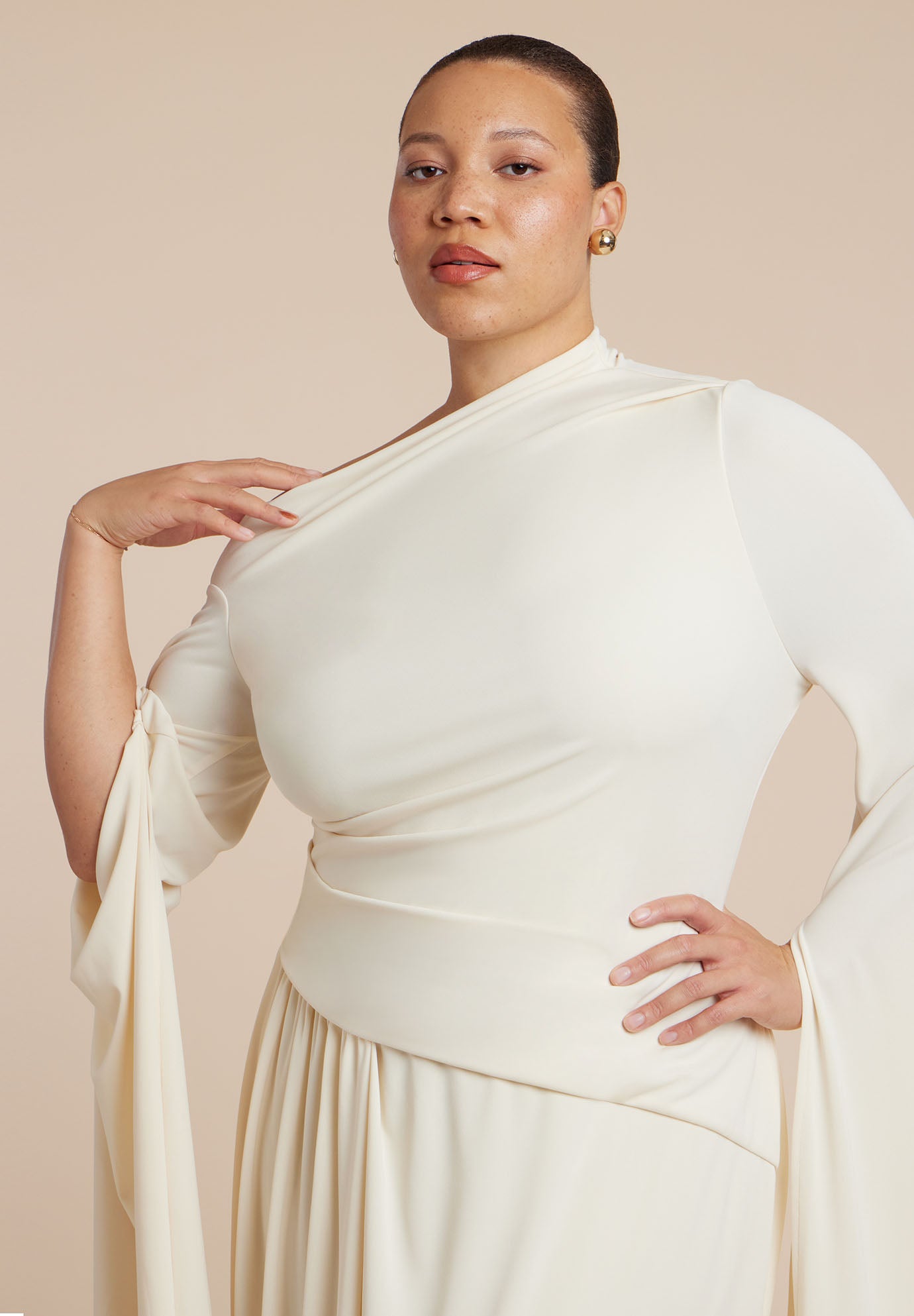 Cape Sleeve Draped Dress image number 2