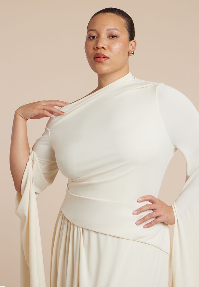 Cape Sleeve Draped Dress image number 2