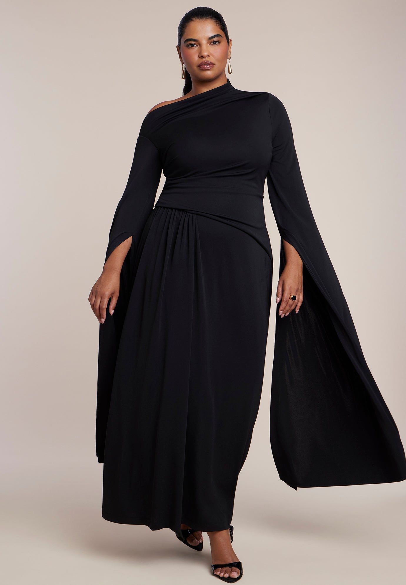Cape Sleeve Draped Maxi Dress