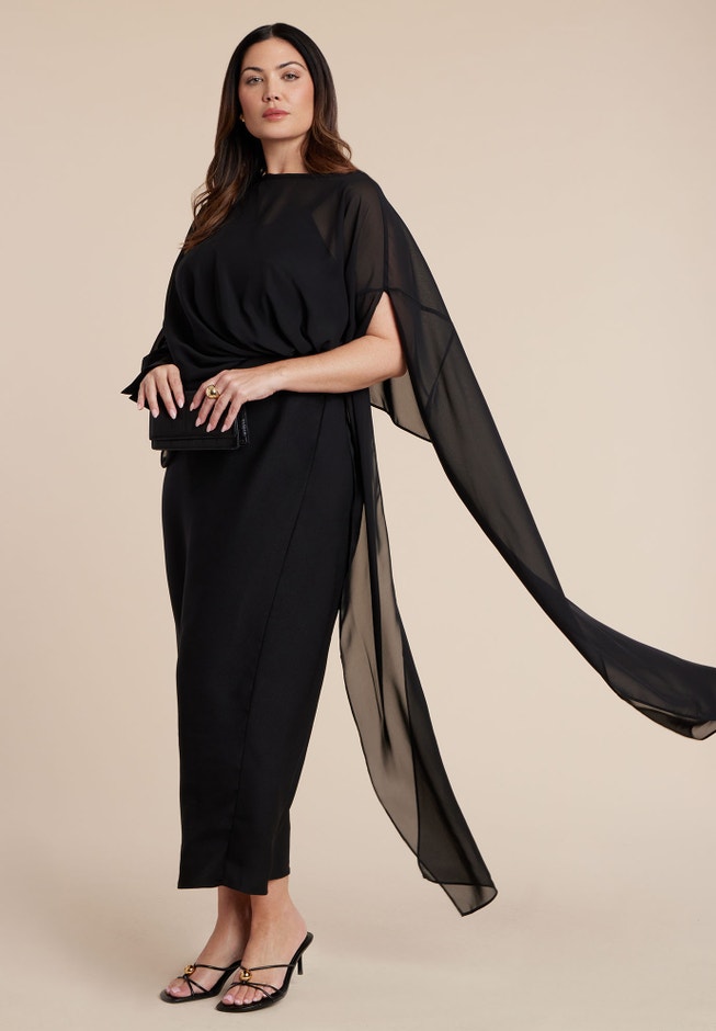 Flowy Sheer Cape Dress | ELOQUII Flowy Sheer Cape Dress | ELOQUII
