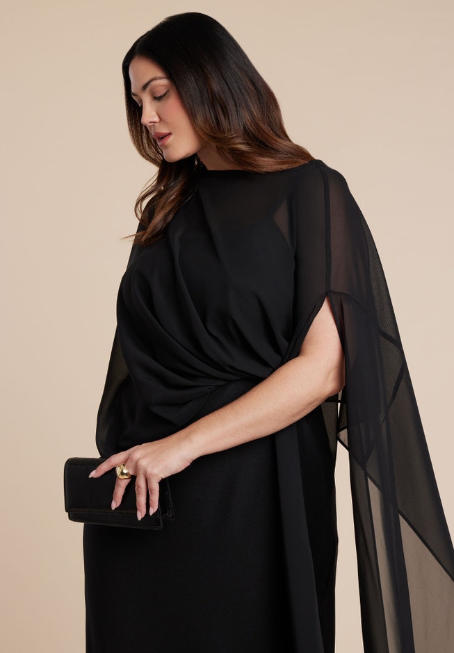 Flowy Sheer Cape Dress | ELOQUII Flowy Sheer Cape Dress | ELOQUII