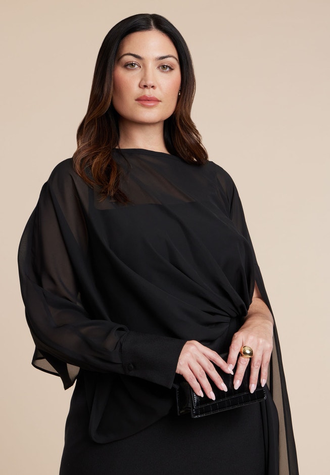 Flowy Sheer Cape Dress image number 3