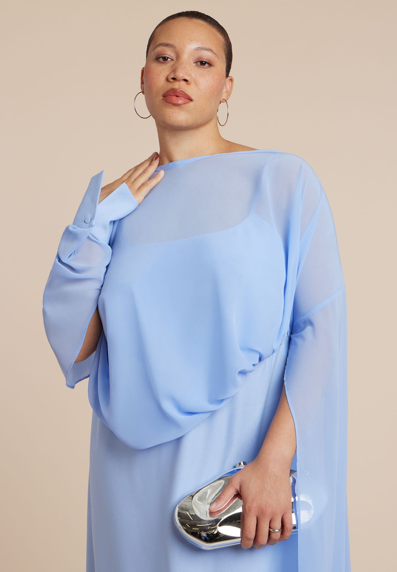 Flowy Sheer Cape Dress image number 1