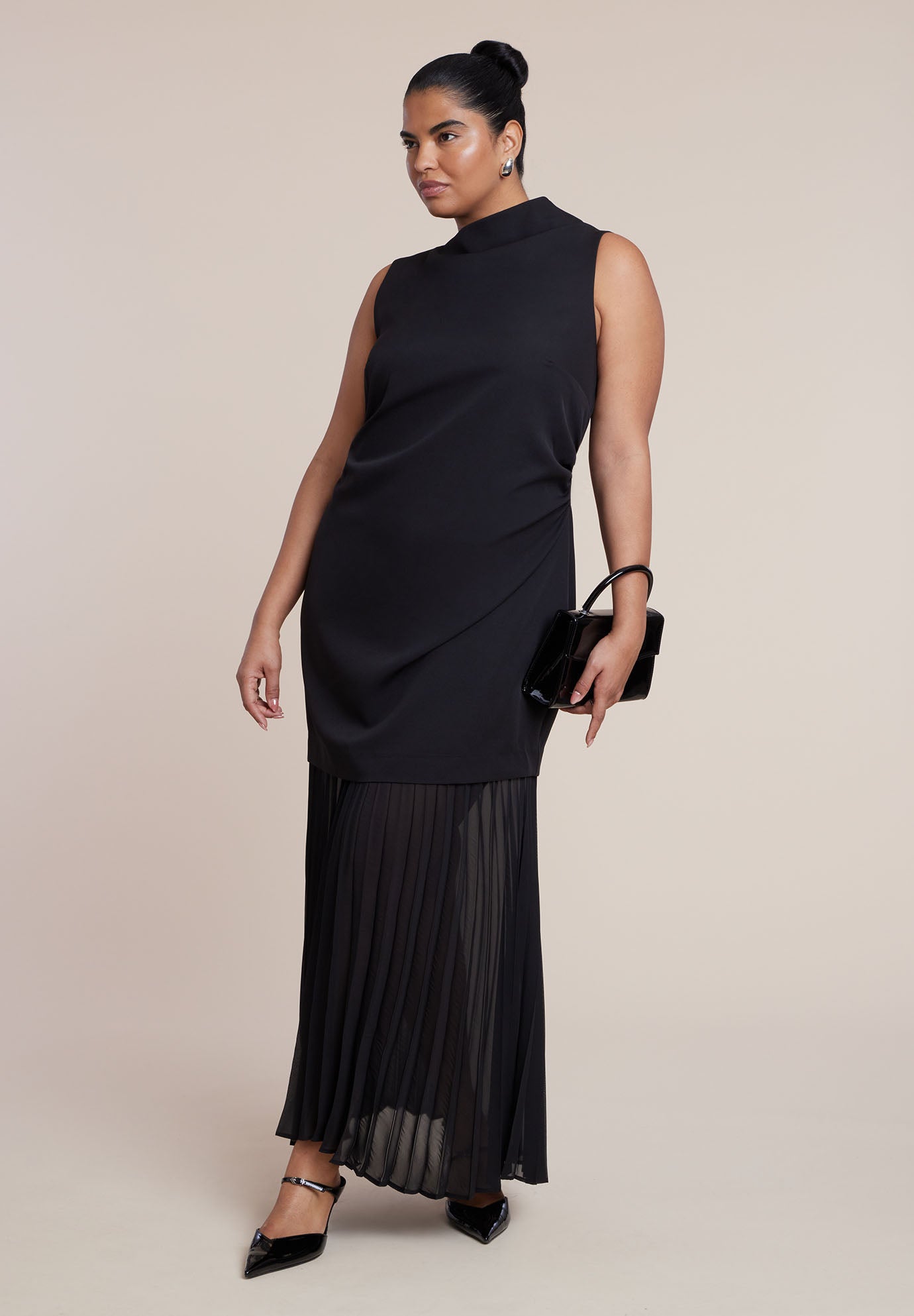 Combo Fabric Pleated Dress image number 1