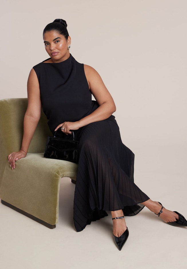 Combo Fabric Pleated Dress image number 2