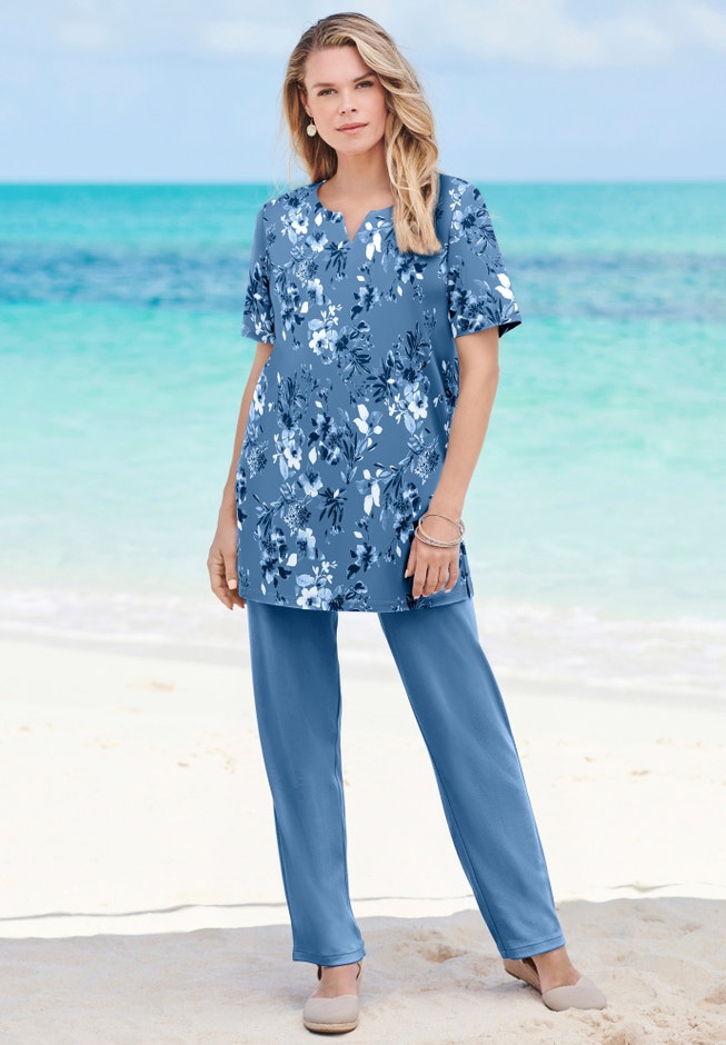 Soft Knit Print Notch Neck Tunic image number 4