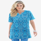 Plus Size Soft Knit Print Tunic with Notch Neckline image number null
