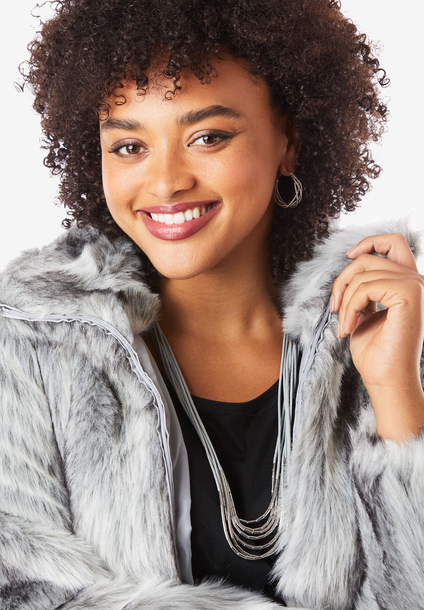 Plus Size Mid-Length Hooded Faux Fur Coat image number 5