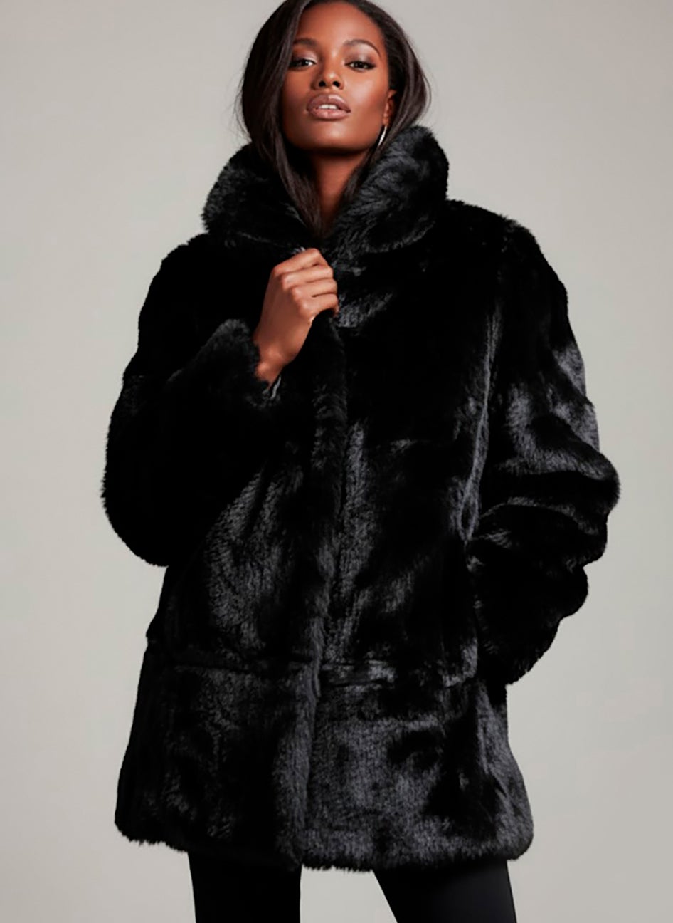 Plus Size Mid-Length Hooded Faux Fur Coat image number 0