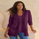Plus Size Crochet Trim Pointelle Cardigan image number null