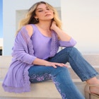 Plus Size Crochet Trim Pointelle Cardigan image number 0