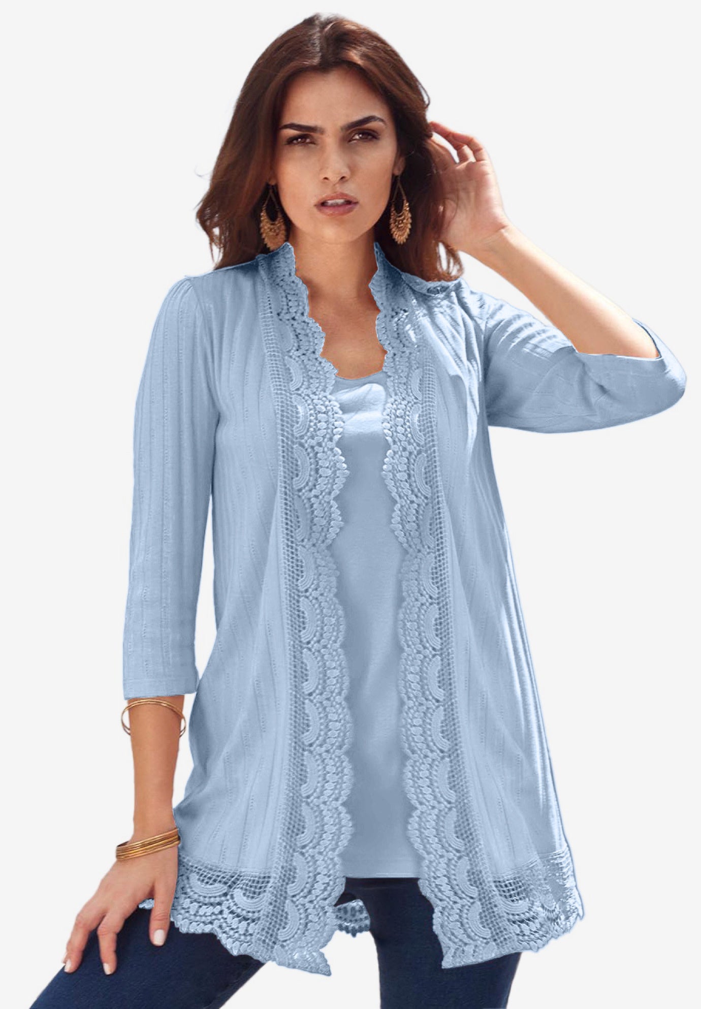 Crochet Trim Pointelle Cardigan image number 0